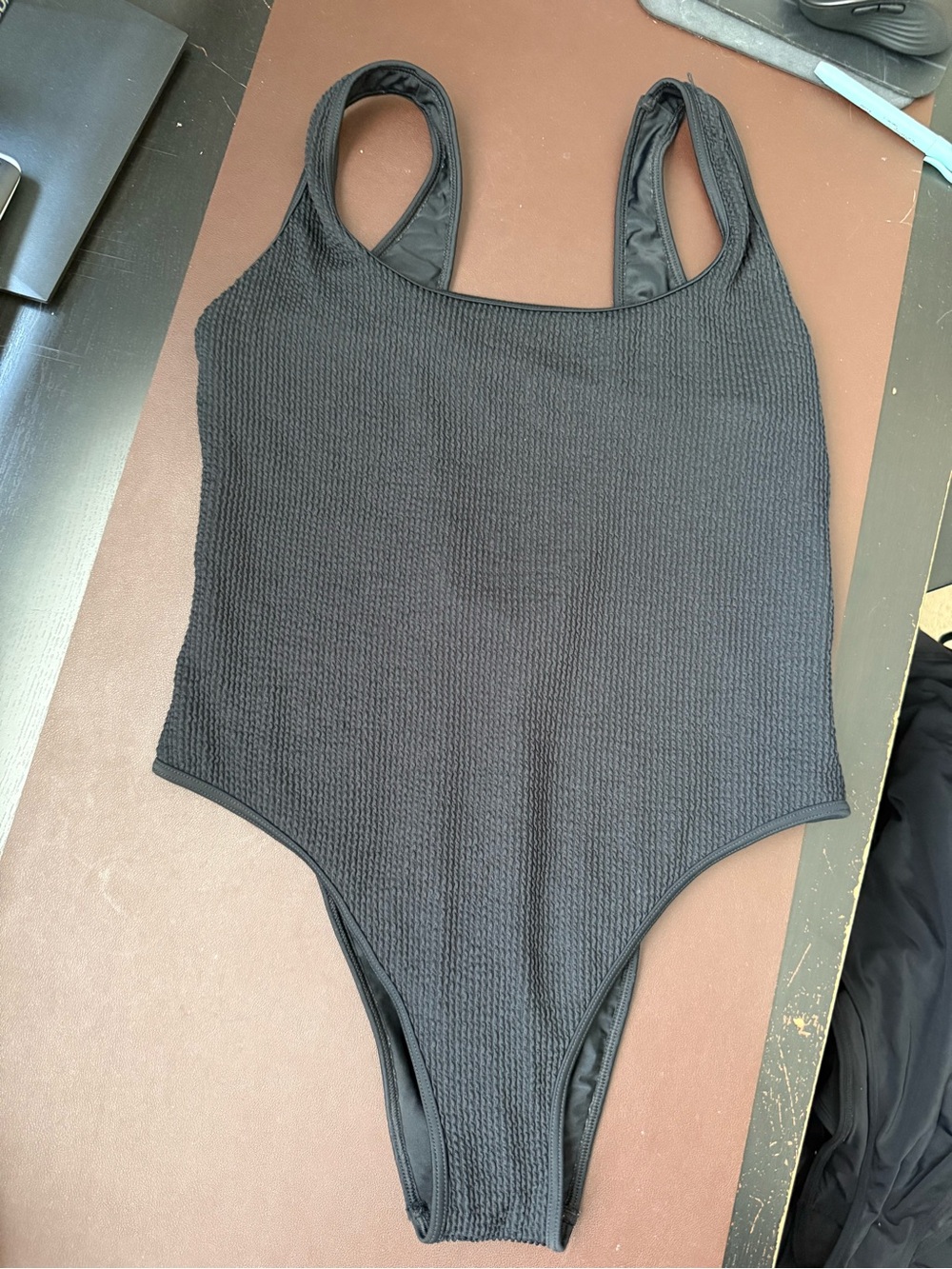 Abercrombie & Fitch Black Textured Tank One-Piece Swimsuit